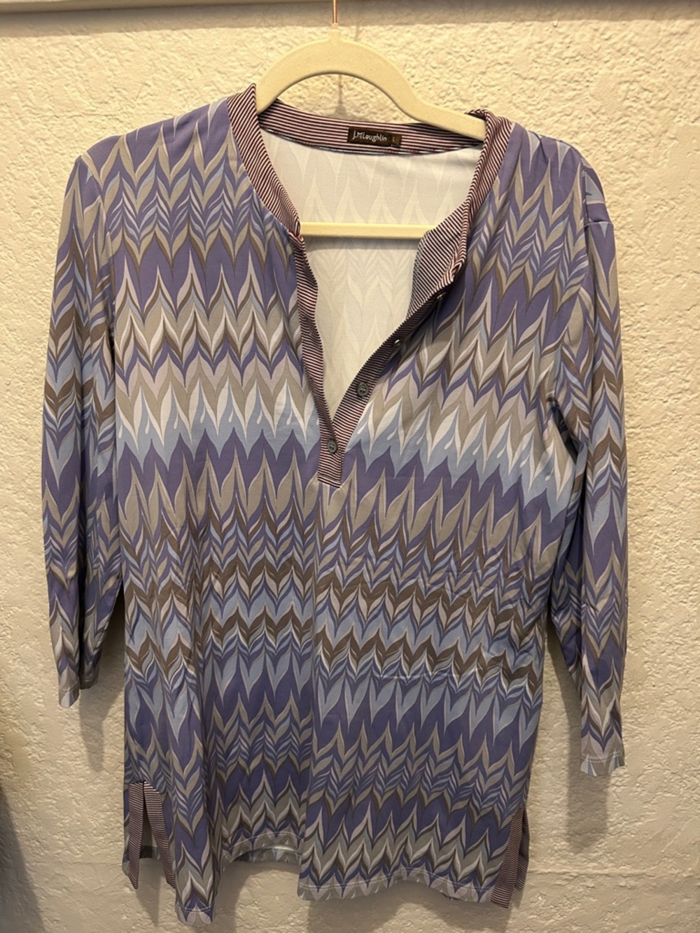 Light Lavender Chevron Print Tunic Top - Long Sleeve
